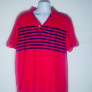 NAUTICA MENS SALMON & BLUE STRIPED SHORT SLEEVE POLO SIZE XL
